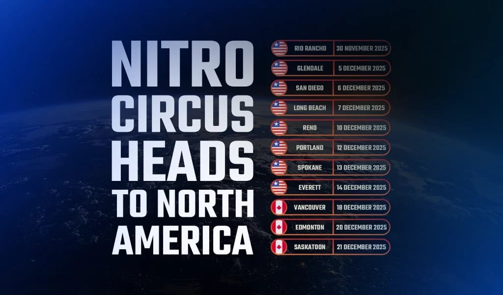 A tour schedule graphic displaying upcoming show dates across multiple North American cities.